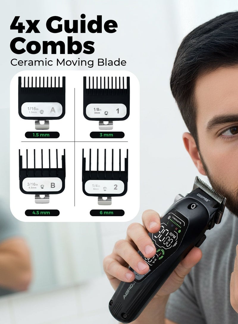 GEEPAS Professional Digital Hair Clipper for Men | Corded & Cordless, Aero Edge DLC + Ceramic Blade, 3 Speed Settings, LED Display, Type-C Rechargeable | GTR56034UK Black - Image 3